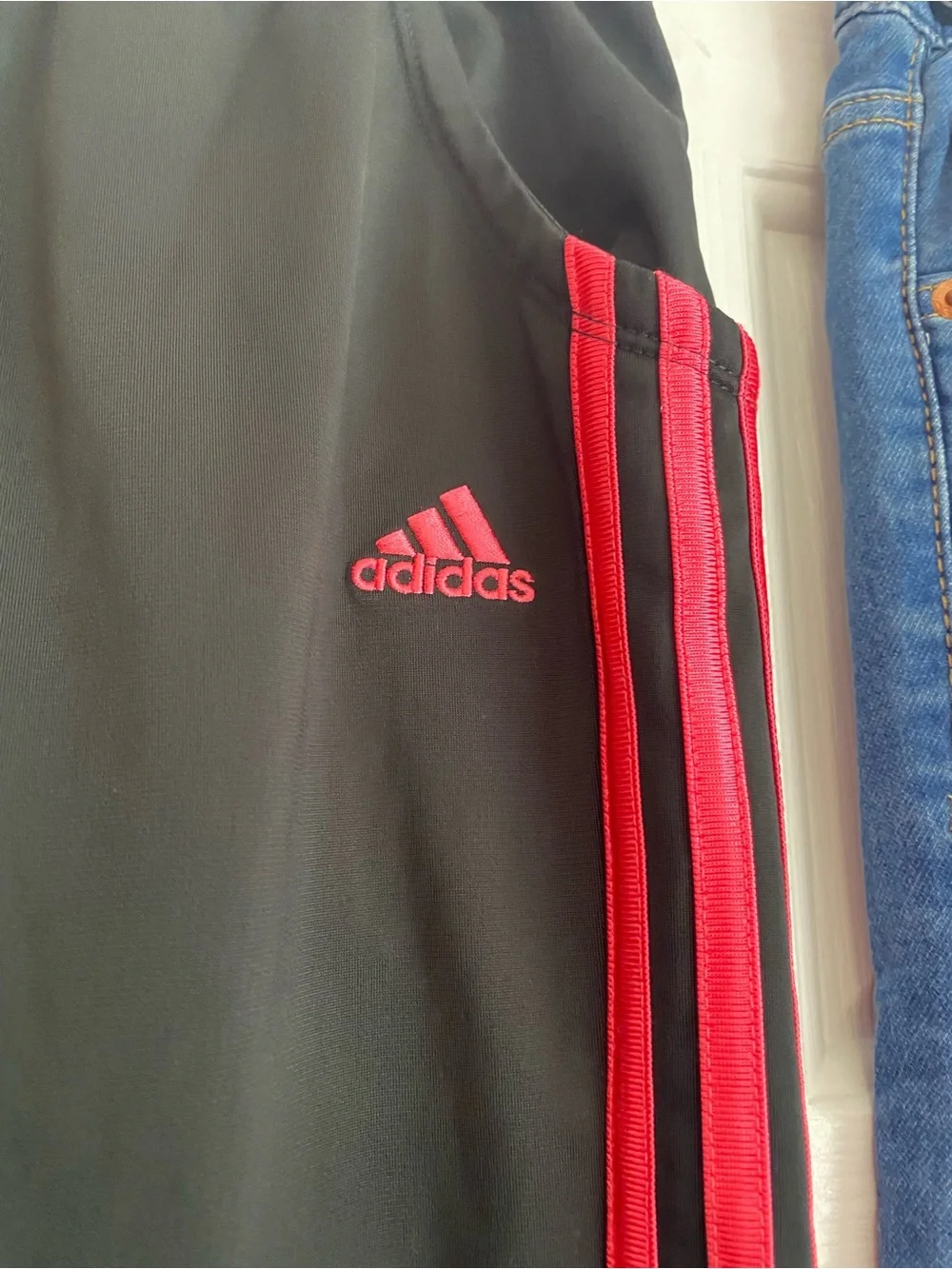 adidas Black Sweatpants with Pink Stripes
